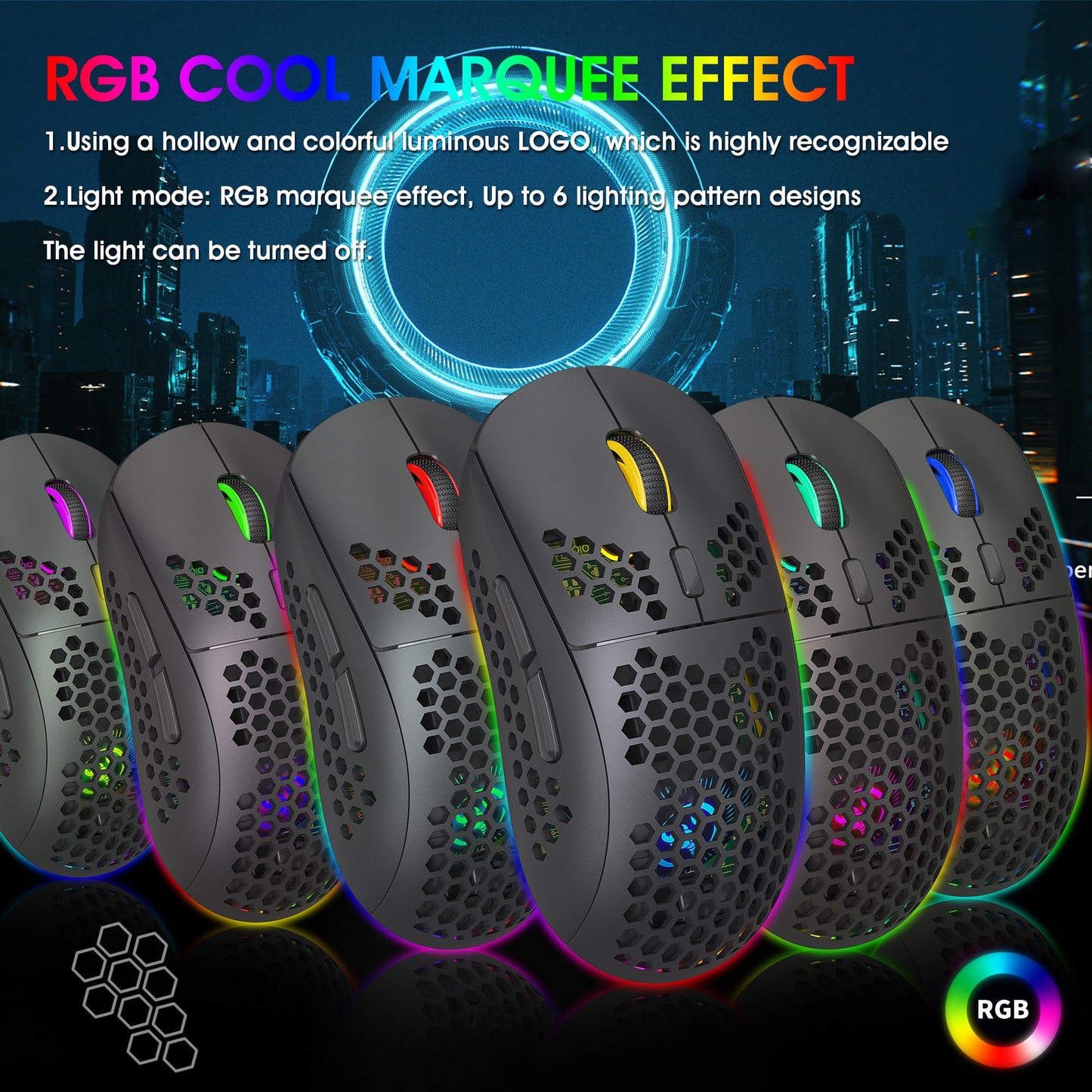 Gizmava Hollow RGB Draadloze Gaming Muis