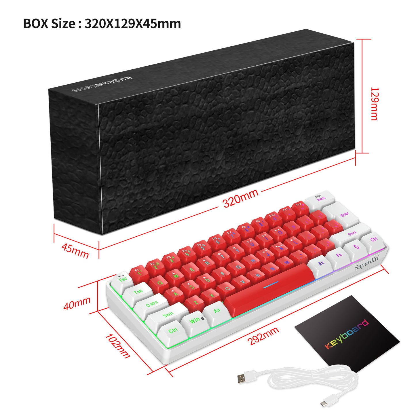 Gizmava V700 – 61-Toetsen Mini RGB Toetsenbord met Dubbelkleurige Keycaps