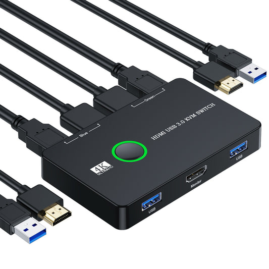 Gizmava KVM HDMI/USB Switch – Deel Monitor, Muis, Toetsenbord en Printer tussen 2 Computers