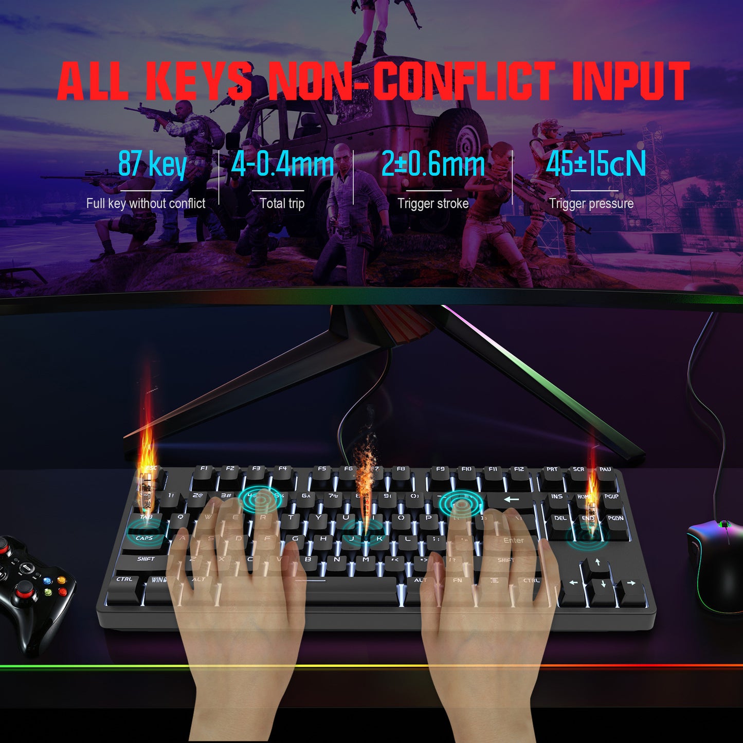 Gizmava RedStorm 87 – Mechanisch Gaming Toetsenbord met Rode Switches