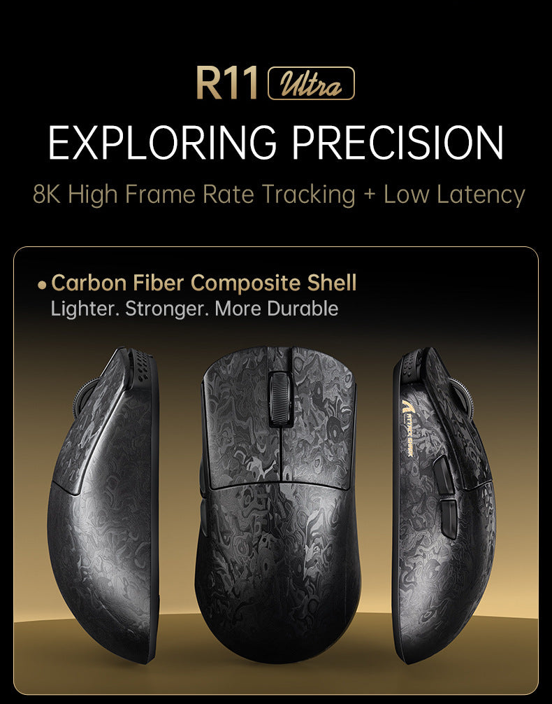 Gizmava Attack Shark R11 Ultra – Lichtgewicht Carbon Fiber Draadloze Gaming Muis (Tri-Mode, PAW3950, 8K Polling Rate)