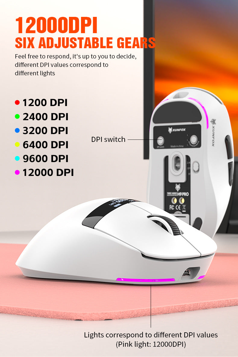 Gizmava Hyun Silver Fox H9PRO – Lichtgewicht Tri-Mode Gaming Muis met Display