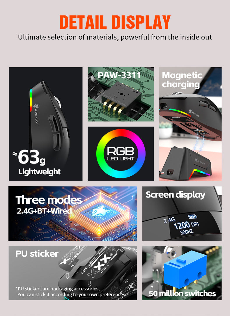 Gizmava Hyun Silver Fox H9PRO – Lichtgewicht Tri-Mode Gaming Muis met Display