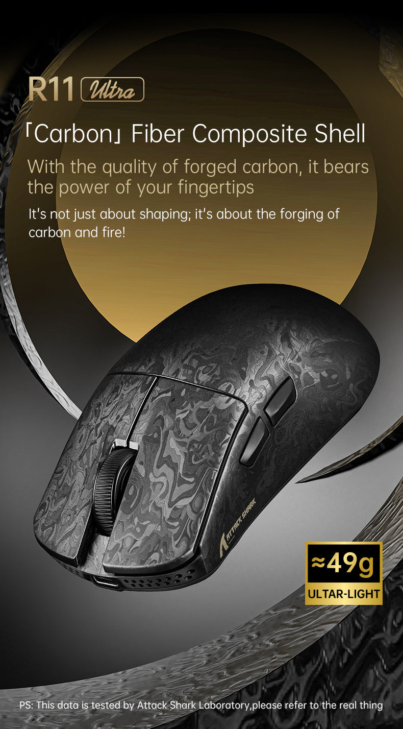 Gizmava Attack Shark R11 Ultra – Lichtgewicht Carbon Fiber Draadloze Gaming Muis (Tri-Mode, PAW3950, 8K Polling Rate)