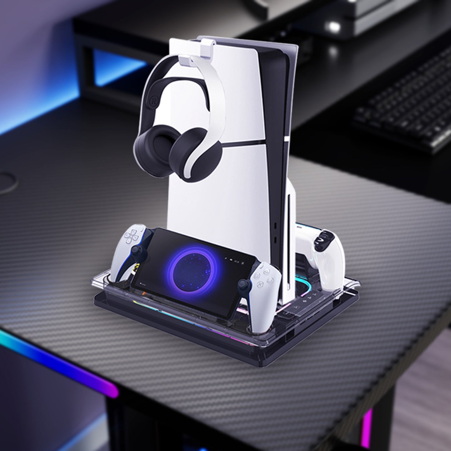 Gizmava PS5 Cooling Dock Pro – Koelbasis met LED-verlichting, Headset Haak en Oplaadstation