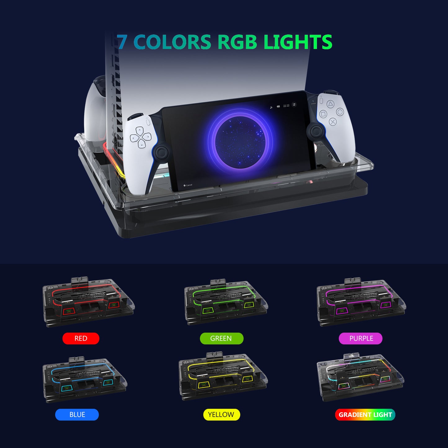 Gizmava PS5 Cooling Dock Pro – Koelbasis met LED-verlichting, Headset Haak en Oplaadstation