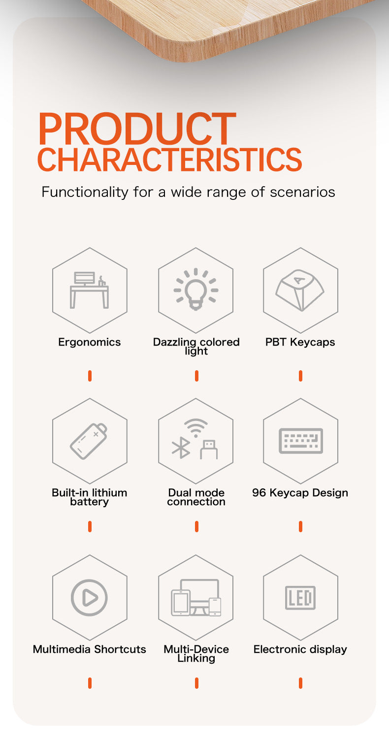Gizmava Freedom Wolf M96 – Premium Draadloos Gaming Toetsenbord (Bluetooth Dual Mode)