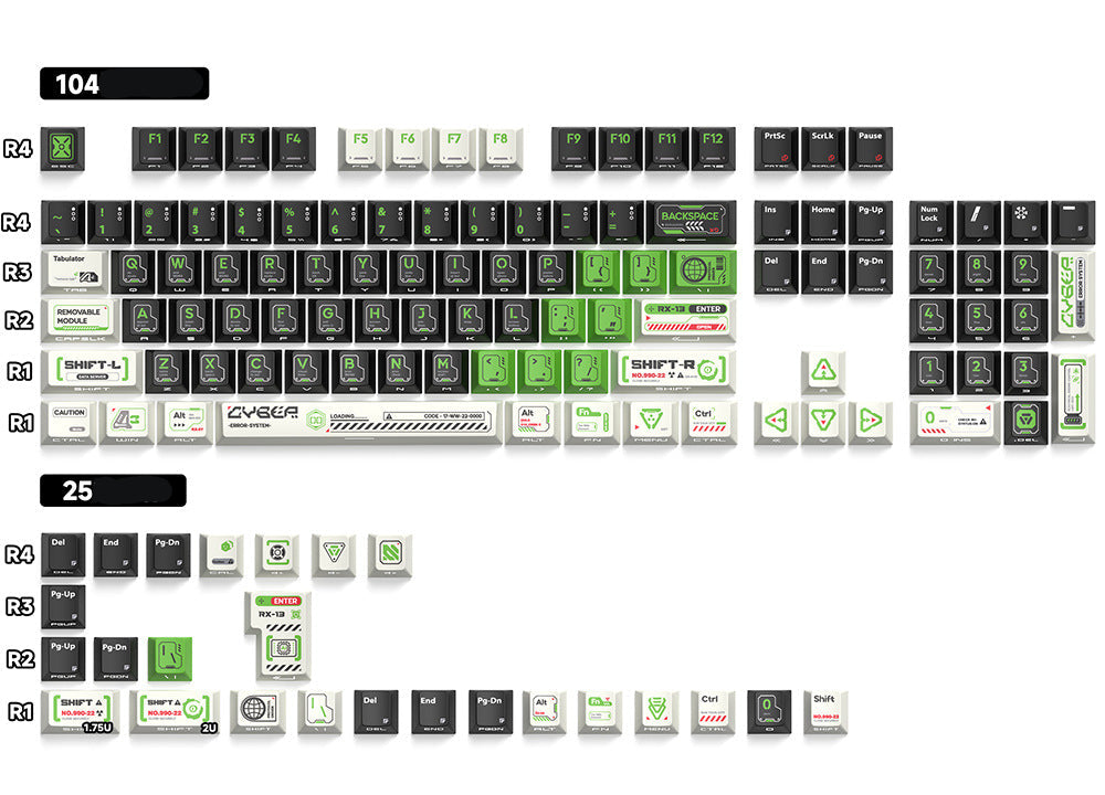 Gizmava Mystery Phantom Mecha – Originele PBT Keycap Set met Zijgravure (129 toetsen universeel)