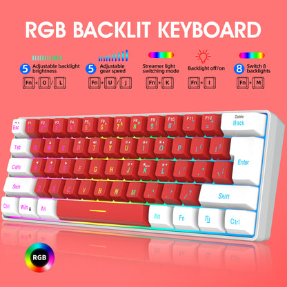 Gizmava V700 – 61-Toetsen Mini RGB Toetsenbord met Dubbelkleurige Keycaps