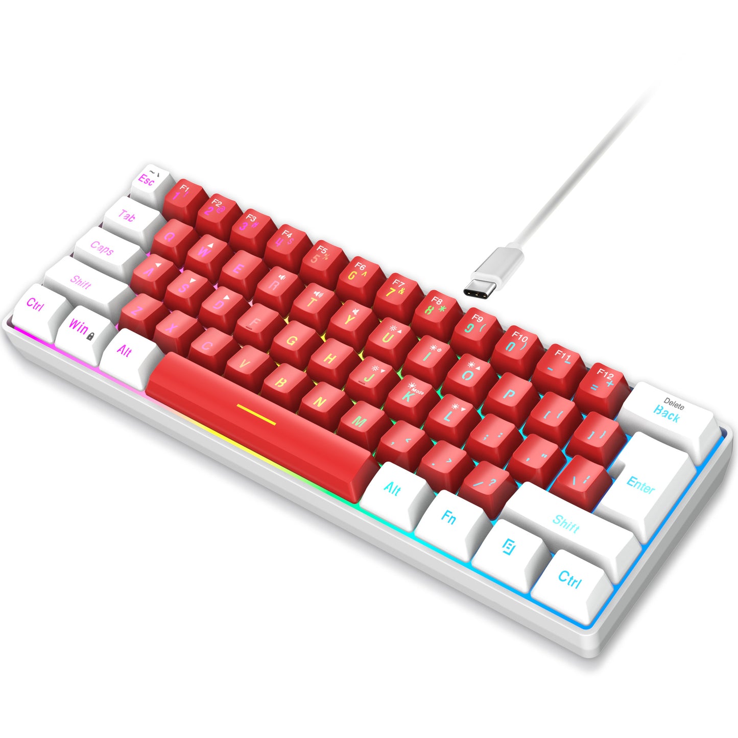 Gizmava V700 – 61-Toetsen Mini RGB Toetsenbord met Dubbelkleurige Keycaps
