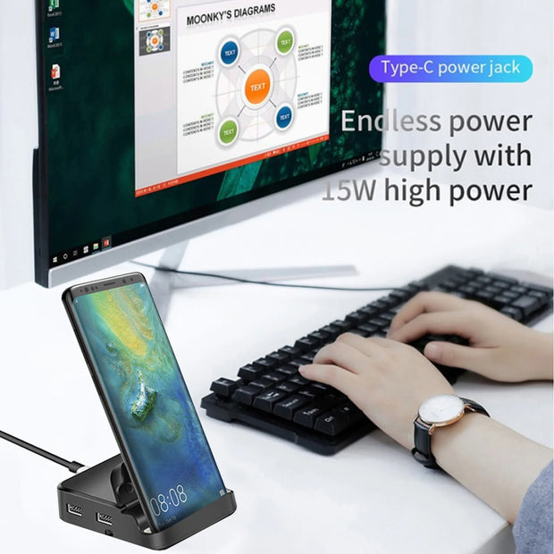 8-in-1 USB-C Hub Docking Station – Phone Stand & HDMI Adapter voor MacBook, Samsung, Huawei