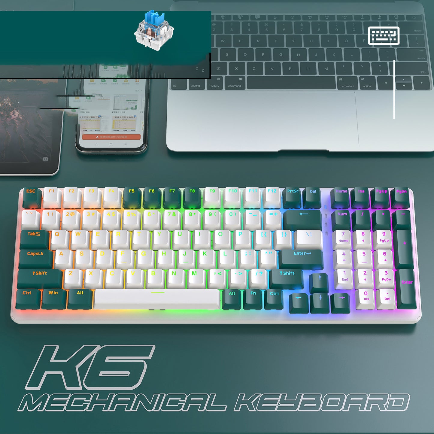 Gizmava K6 Mechanisch Gaming Keyboard – Draadloos & Bedraad