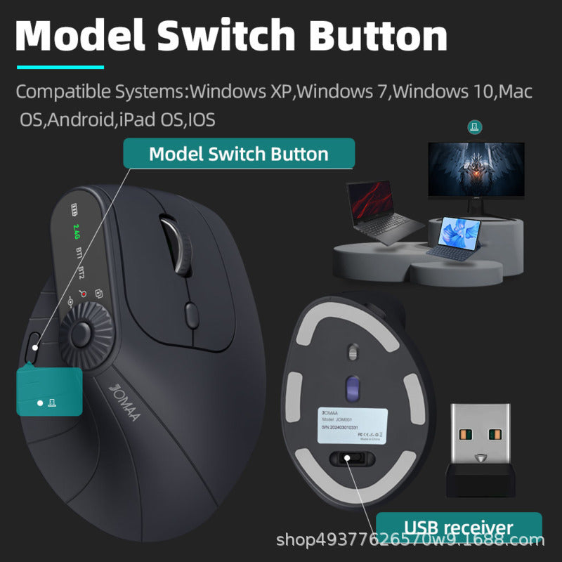 Gizmava JOMAA V2 – Ergonomische Draadloze Verticale Muis (Bluetooth 2.4G Dual Mode)