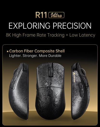 Gizmava Attack Shark R11 Ultra – Lichtgewicht Carbon Fiber Draadloze Gaming Muis (Tri-Mode, PAW3950, 8K Polling Rate)