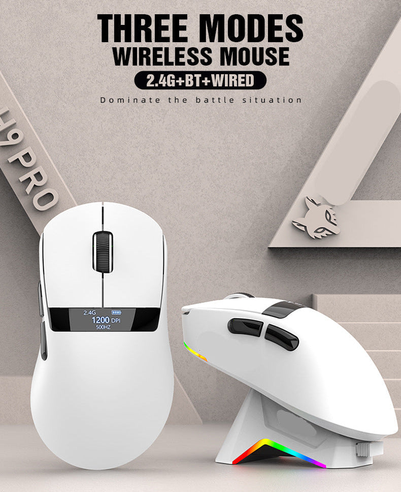 Gizmava Hyun Silver Fox H9PRO – Lichtgewicht Tri-Mode Gaming Muis met Display