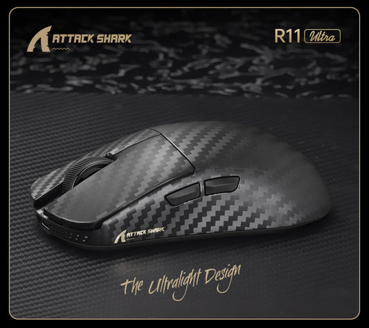 Gizmava Attack Shark R11 Ultra – Lichtgewicht Carbon Fiber Draadloze Gaming Muis (Tri-Mode, PAW3950, 8K Polling Rate)