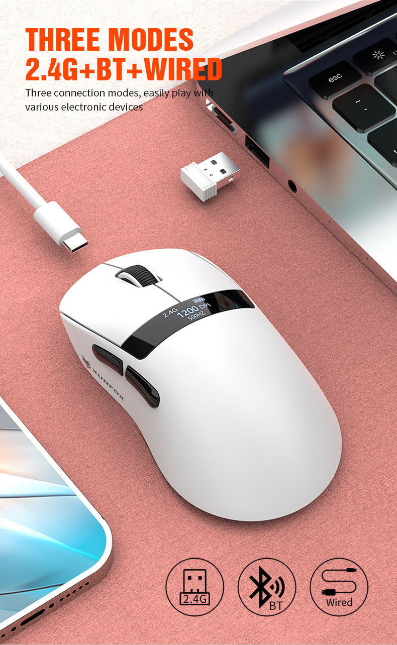 Gizmava Hyun Silver Fox H9PRO – Lichtgewicht Tri-Mode Gaming Muis met Display