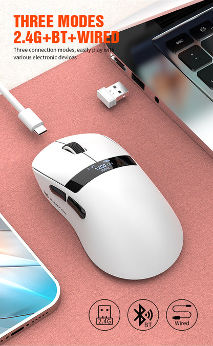 Gizmava Hyun Silver Fox H9PRO – Lichtgewicht Tri-Mode Gaming Muis met Display