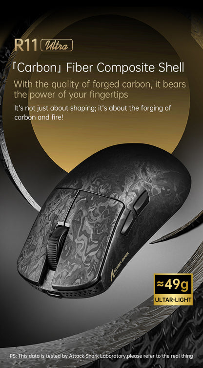Gizmava Attack Shark R11 Ultra – Lichtgewicht Carbon Fiber Draadloze Gaming Muis (Tri-Mode, PAW3950, 8K Polling Rate)
