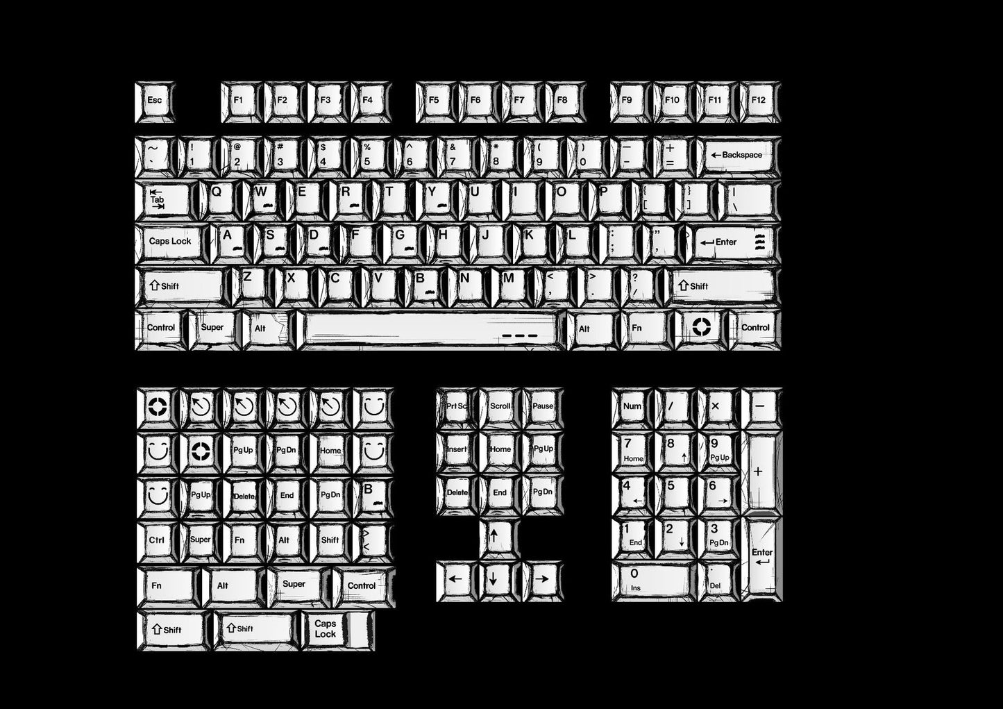 Gizmava Comic Hundred Gem – 136-toetsen PBT Keycap Set (Originele Hoogte Klassiek Design)