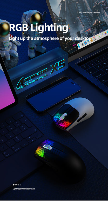 Gizmava Attack Shark X5 RGB – Lichtgewicht Draadloze Gaming Muis (Tri-Mode Bluetooth)