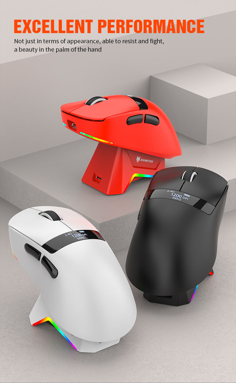 Gizmava Hyun Silver Fox H9PRO – Lichtgewicht Tri-Mode Gaming Muis met Display