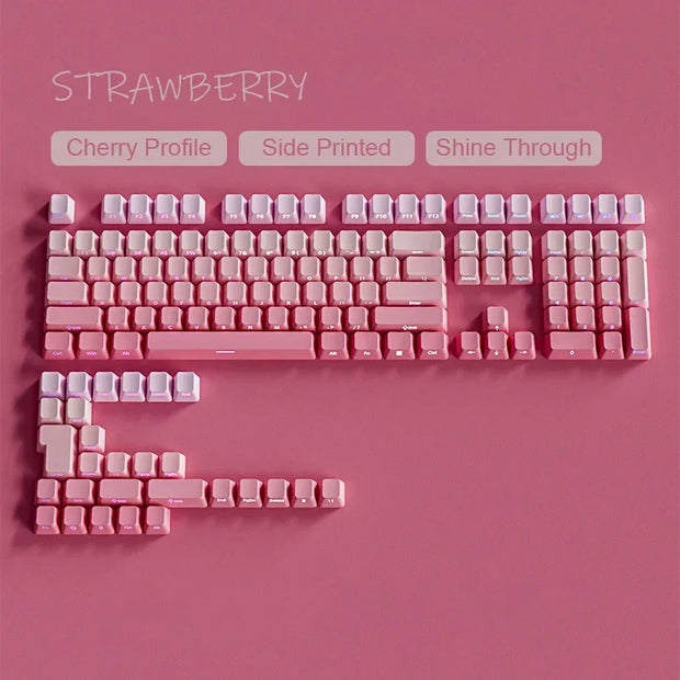 135-Toetsen Double Shot PBT Keycap Set – Aardbeiroze Cherry Profiel